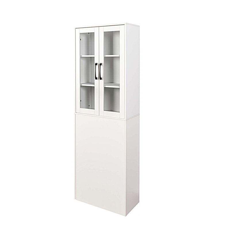 Armoire de rangement H 70,87 ", étagère de rangement multi-fonctionnelle à 4 niveaux et 2 portes en verre, grande bibliothèque moderne en bois