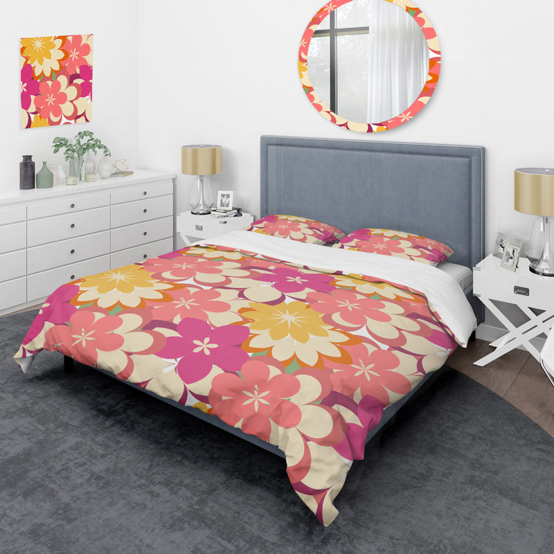Multicolore fleurs abstraites - ensemble de housse de couette floral - microfibre de polyester