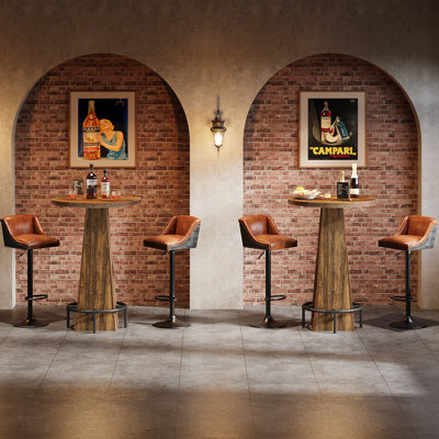 37.4" Tall Round Dining Table, Small Bar Table With Footrest (set Of 2)