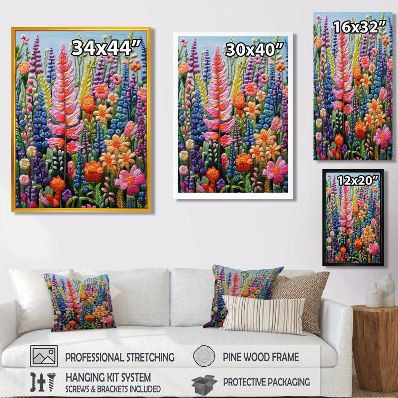 Décoration florale vibrante «Spring Meadow» - Fleurs sauvages, H 20 po x l 12 po x P 1 po, Toile avec cadre flottant noir