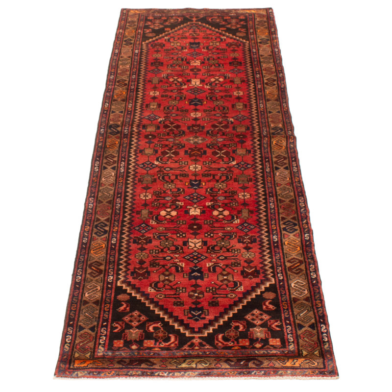 Tapis rouge noué à la main unique 3 pi 4 po x 10 pi 0 po Andelz