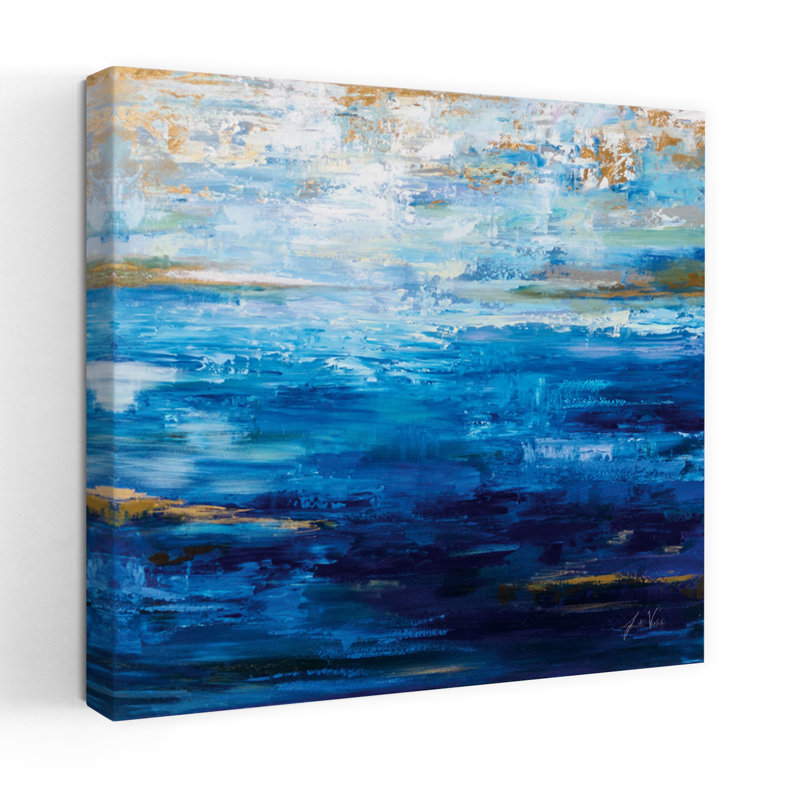 Bleu côtier profond avec art abstrait bleu, H 18 po x l 18 po