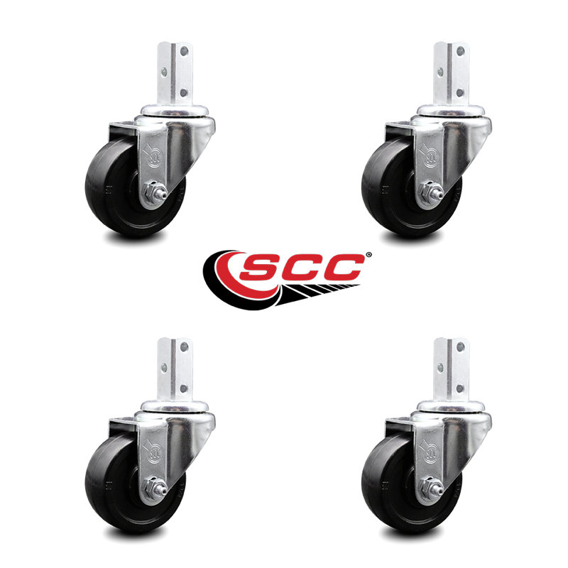 Soft Rubber Wheel Swivel Square Stem Caster Set Service Caster