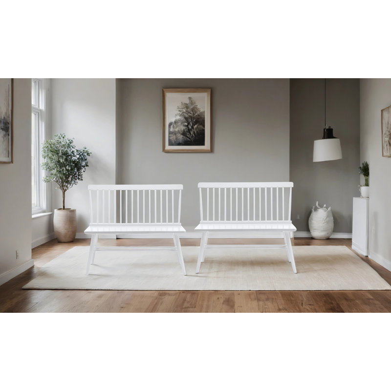 Banc en bois massif Modern Farmhouse Hadiya, Blanc