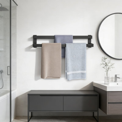 Porte-serviettes double en acier inoxydable pour salle de bain, porte-serviettes mural avec capacité de rangement accrue, accessoire de quincaillerie de salle de bain noir mat durable