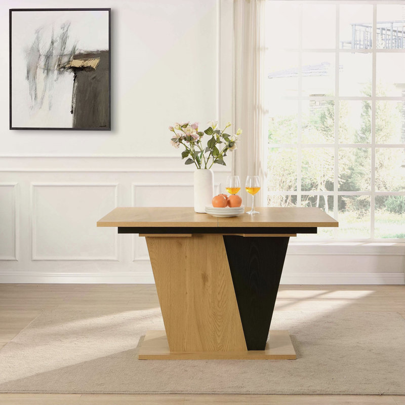 61.81 (46.46) Inch Extendable Dining Table With Built-In Storage, Modern Wooden Table With Sturdy Metal Frame And MDF Base, Adjustable Tabletop For Home Kitchen, Dining Room, And Office Spaces.