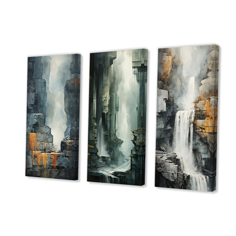 «Waterfall Cliff Adventure - Waterfall», ensemble de 4 reproductions d'art mural, H 28 po x l 36 po, Toile tendue