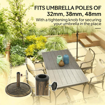 Base de support de parasol en résine, base de parasol ronde, support de parasol robuste, pour poteaux de parasol de 1,3 po / 1,5 po / 1,9 po