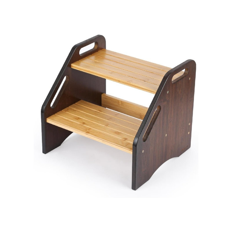 Tabouret en bambou à 2 marches avec poignées latérales pour la salle de bain et la cuisine, brun
