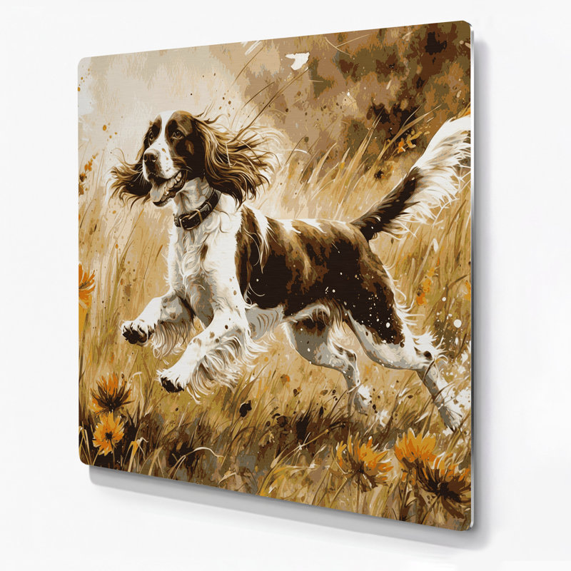 Chiens, épagneul Springer anglais brun, art mural en métal, H 8 po x l 8 po