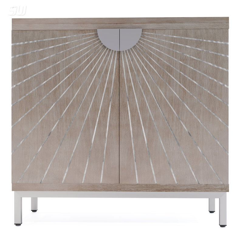 Modern Farmhouse 2-Door Accent Cabinet With Distressed Finish And Unique Handcrafted Door Patterns For Vintage Charm And Storage