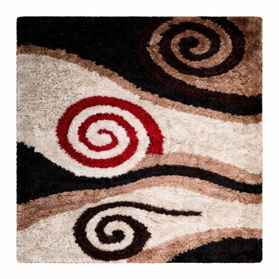 Debi Abstract Hand Tufted Shag Polyester Eco-Friendly Area Rugs -Square, Beige Brown Color, Contemporary Modern Design, High Pile Thick Handmade Anti Skid Area Rugs for Living Room, Bed Room