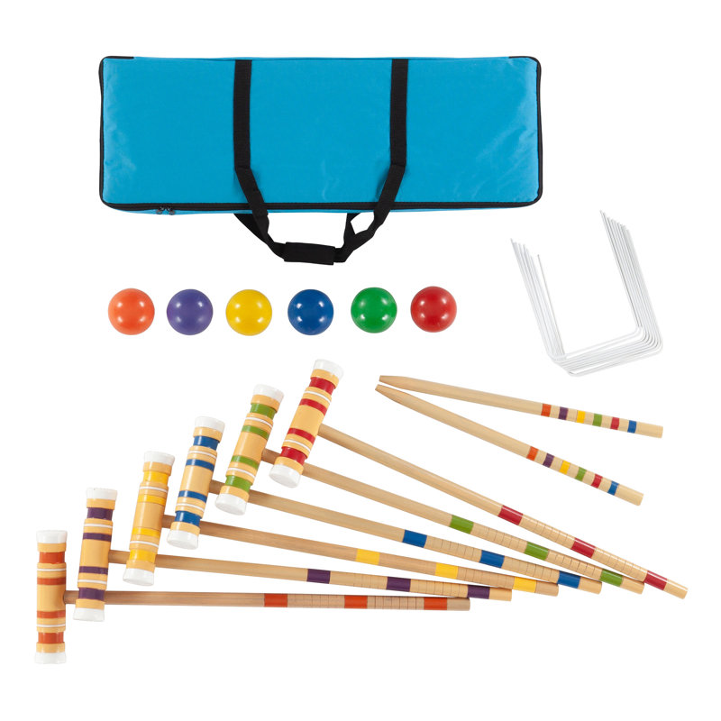 Hé! Jouez! Ensemble de jeu de croquet à 6 joueurs en bois avec étui de transport