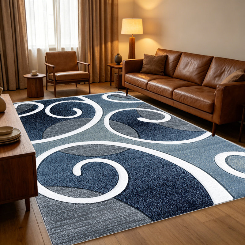 Blue Swirl carpet-easy to clean, machine-washable, soft and comfortable; suitable for door mats, kitchens, living rooms, bedrooms, corridors, and laundry areas. Easy to clean, durable carpet for home decoration.