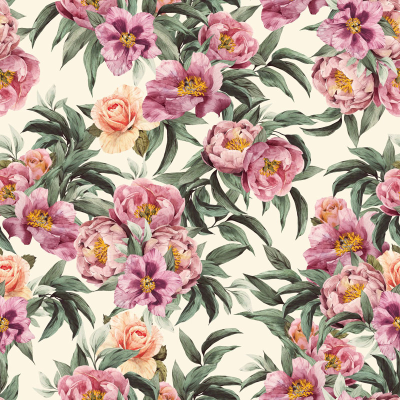 Papier peint blanc avec fleurs, L 8,33 pi x l 100 po