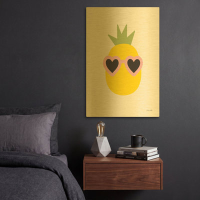 «Sunny Pineapple» par Ann Kelle, art mural en métal doré, 16 po x 24 po