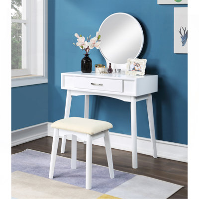 Maly Contemporary Wood Vanity And Stool Set, White