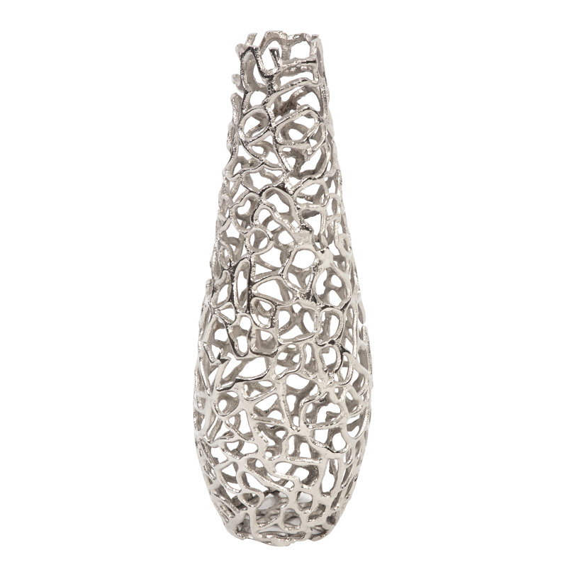 Vase de table en métal Fogel, Argent, H 17 po x l 5 po x P 5 po