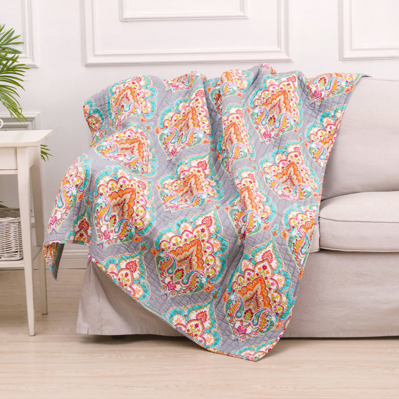 Marielle Quilted Throw, Orange Floral