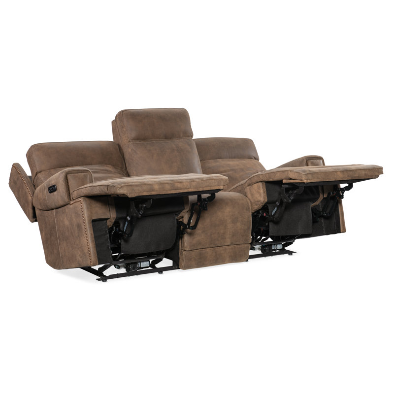 Wheeler 83'' Brown Leather Reclining Sofa with Nailhead Trim