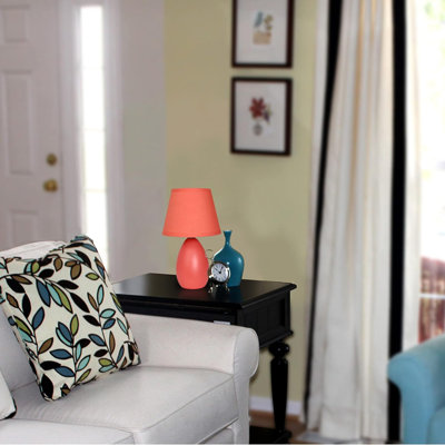 Mini Egg Oval Ceramic Table Lamp with Fabric Shade for Bedrooms and Nightstands