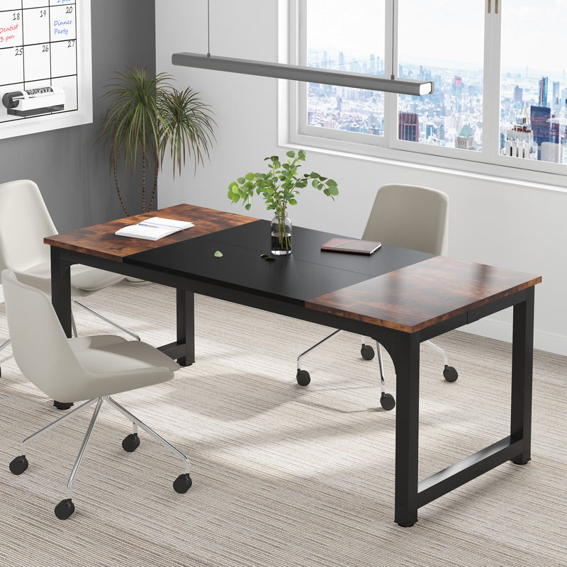 180cm Rectangle Conference Table, Rustic Brown/Black, Black