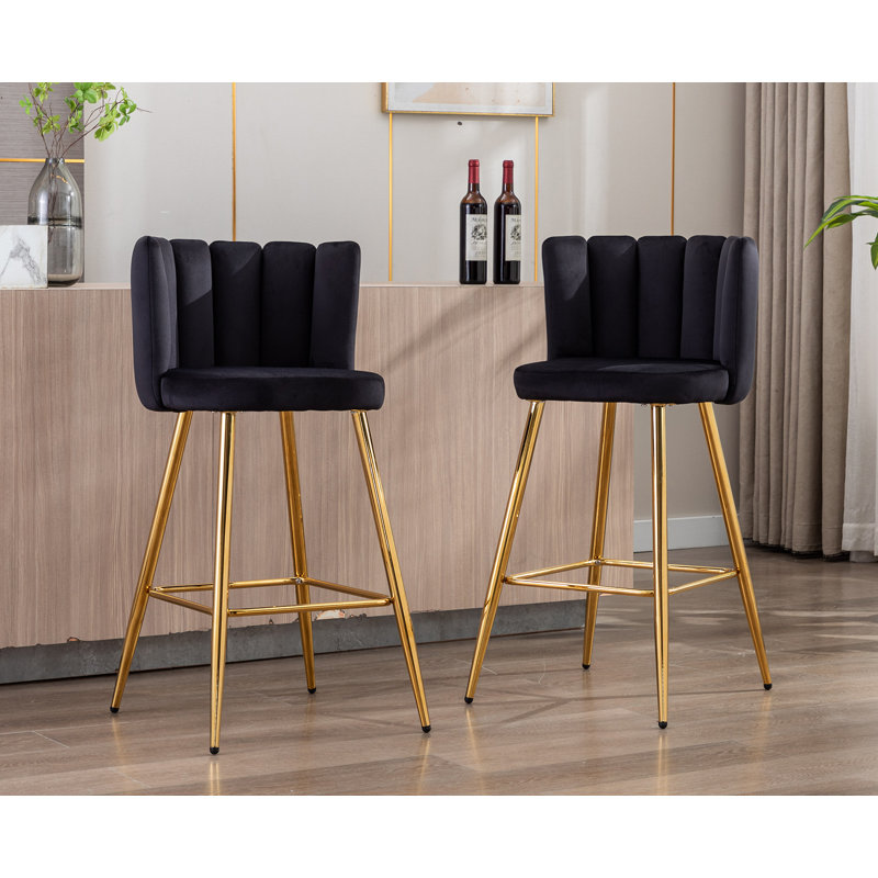 Tabouret Lalo, Tissu noir / cadre doré