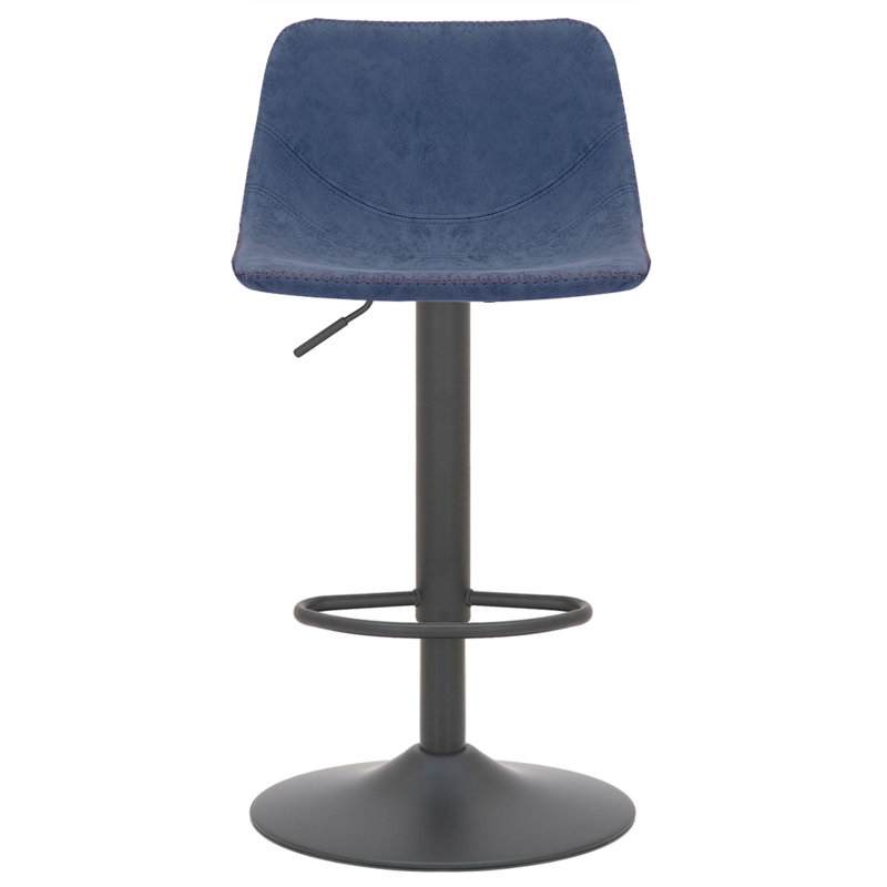 Yasmine Swivel Upholstered Faux Leather Adjustable Height Bar Stool with Steel Frame, Blue