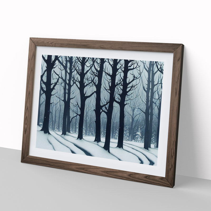 Impressive Winter Forest 1 Piece Single Picture Frame Wall Art, 46cm H x 64cm W x 2cm D, Walnut