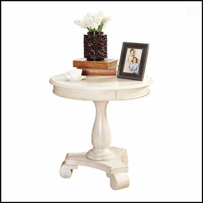Round Wood Pedestal Side Table With Elegant Carvings And Smooth Surface For Versatile Home Decor