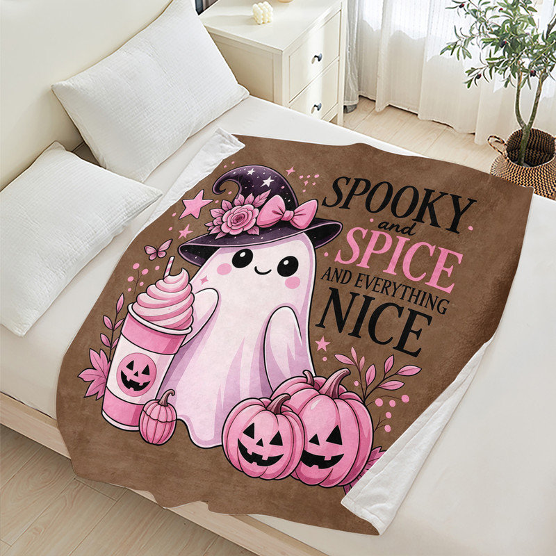 Plaid en flanelle polaire JYK Halloween, léger, respirant, doux et chaud en microfibre pelucheuse, 127 x 152 cm, motif Cozy Ghost Spice