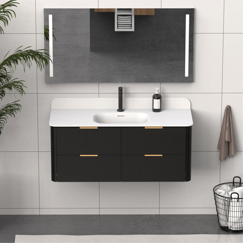 Meuble-lavabo cannelé 48 po avec lavabo intégré et quincaillerie