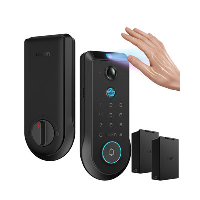 Serrure à pêne dormant intelligent Lockin Veno Pro avec deux piles remplaçables pour une puissance prolongée de 6 mois, entrée sans clé avec veine de palmier et empreinte digitale, Wi-Fi intégré, sonnette, télécommande de l'application, étanche IP65