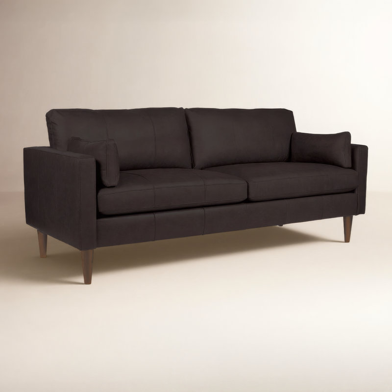 Canapé en cuir 81 po Viveros, Cuir véritable brun foncé, Espresso