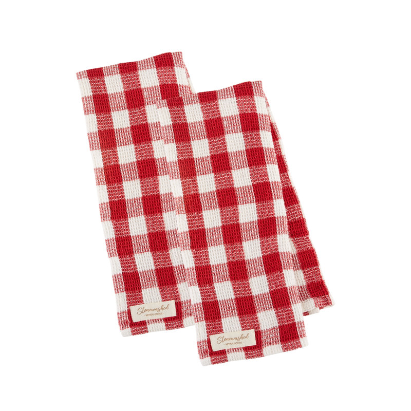  Ensemble de 2 serviettes de toilette gaufrées délavées, damier olive, Rouge