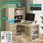 Bureau en L avec chargeur, lumière DEL et rangement, bureau à domicile moderne et solution de coin de jeu-134044186
