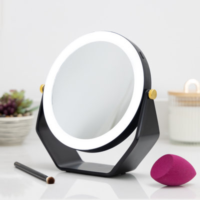 Miroir de maquillage lumineux avec grossissement, pivot et pile