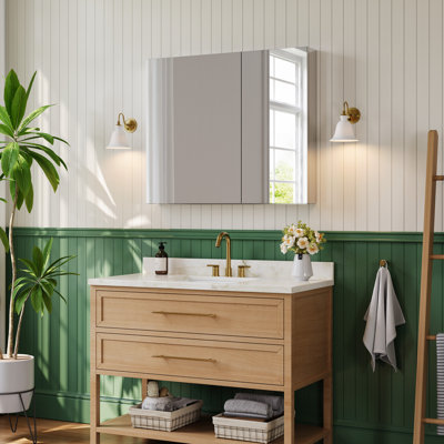 Recessed Or Wall Mount Frameless Medicine Cabinet Mirror With Adjustable Glass Shelves