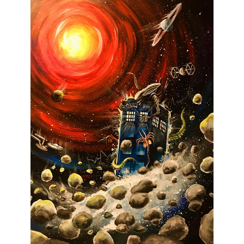 Sci-Fi Collision par Ed Capeau - peinture sur toile, H 16 po x l 12 po x P 1,5 po, Toile tendue, Pas de tapis
