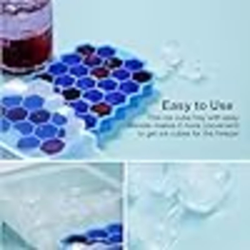 Ice Cube Trays For Freezer With Lid-37 Grid Silicone For Small Ice Cube Moulds,Easy-Release Reusable In Organizer Bins Or Ice Bucket For Cocktail Bar Or Iced Coffee Cup