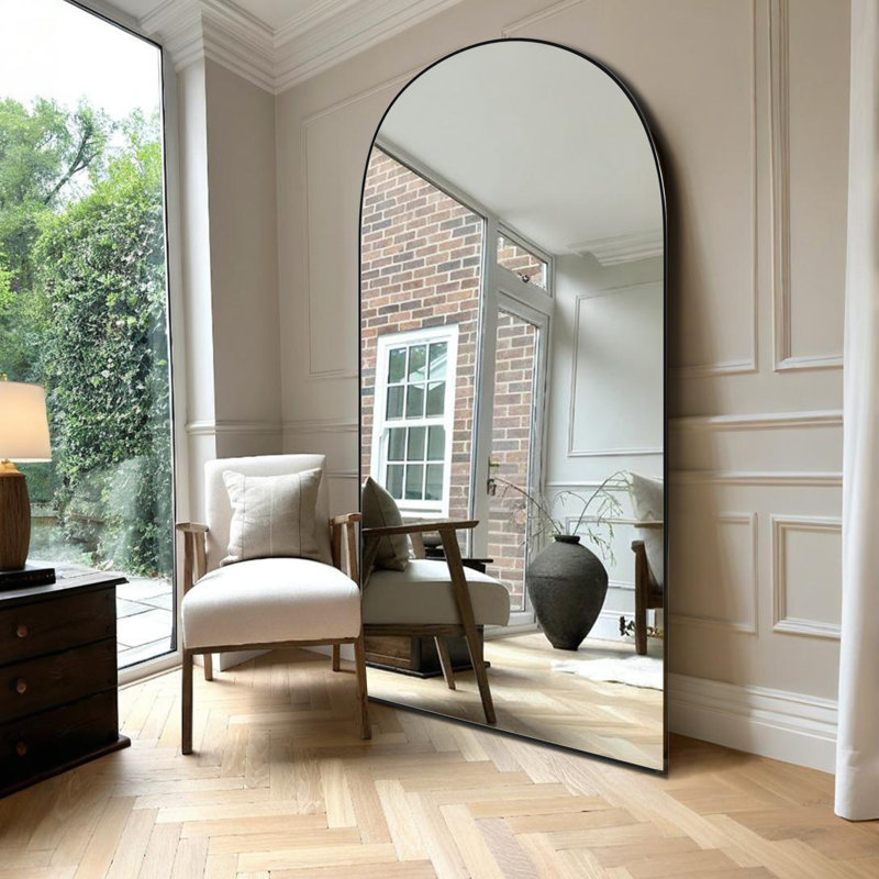 Oversized Arched Metal Framed Full Length Floor Mirror with Stand, Wall Mounted or Leaning Mirror for Bedroom, Home Gym, Living Room, Entryway