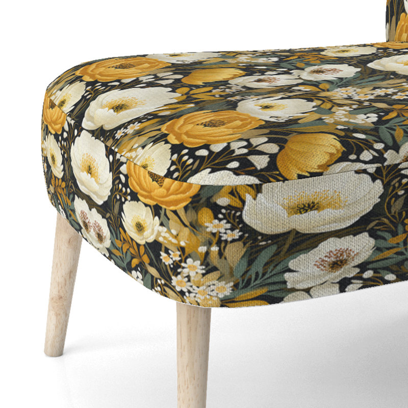 Yellow Bohemian Bliss Floral Pattern - Upholstered Farmhouse Side Chair, Yellow Accent Chair