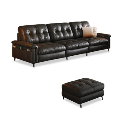 Canapé modulaire noir en cuir véritable