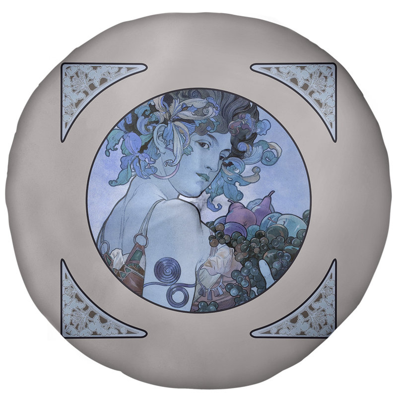 Coussin de sol à panneaux de fruits alphonse mucha, 27,5 po x 55,5 po, Bleu