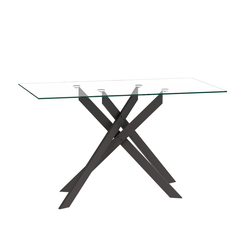 51.18" Rectangular Clear Tempered Glass Dining Table,Stylish Design with Silver Chrome Plated Metal Legs, Dining Table for Dining Room