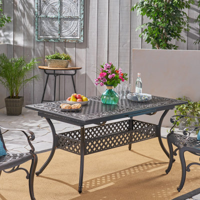 Table de patio extensible - construction en aluminium avec cour arrière à finition cuivre, porche, terrasse, couleur naturelle, cadre élégant