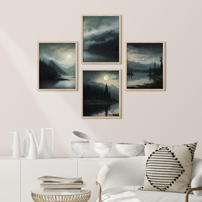 Mystical Moonlit Mountain Scenery Tranquil Night 4 pièces