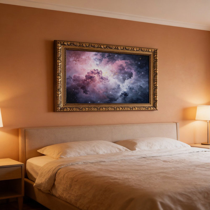 Impression de nébuleuse galactique, cadre mural vintage orné – Cadre doré décoratif pour art., L 24 po x l 36 po
