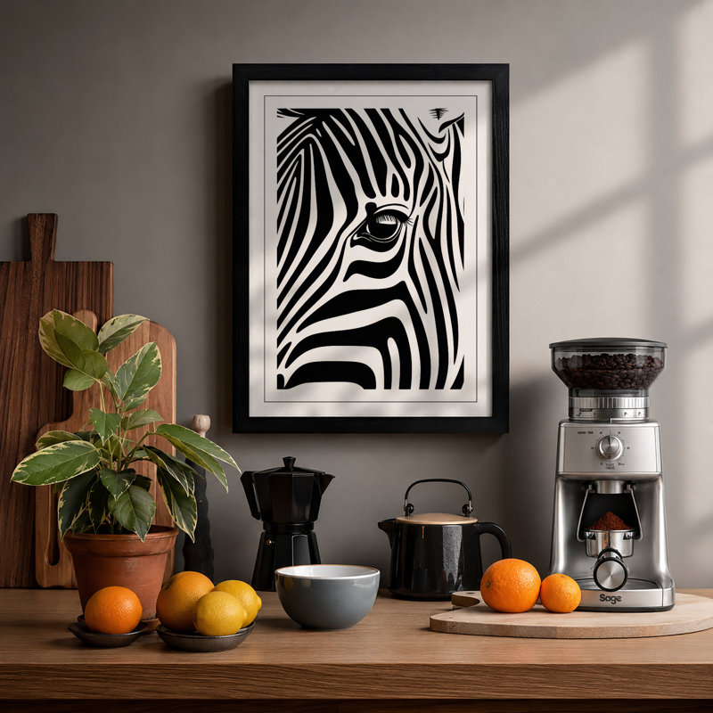 Striped Zebra Head Graphic Art - Framed Print, A4 - 29.7 x 21.0 cm, Black