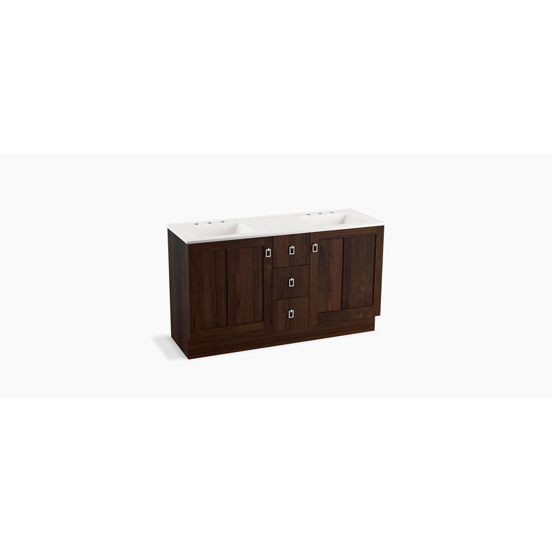 Poplin 60" Vanity Base Only with Toe Kick, 2 Doors and 3 Drawers, Split Top Drawer, Ramie noyer